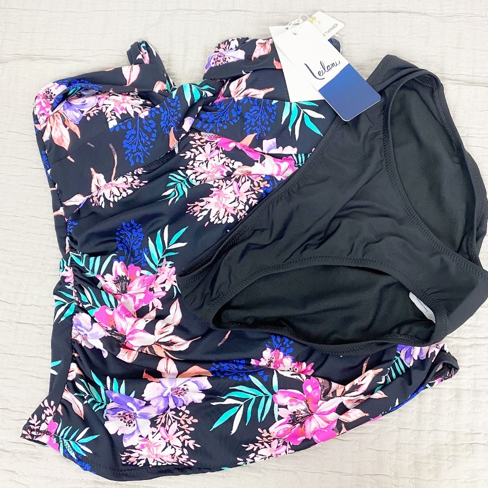 2pc Leilani Black Tropical Print Tankini Set 6